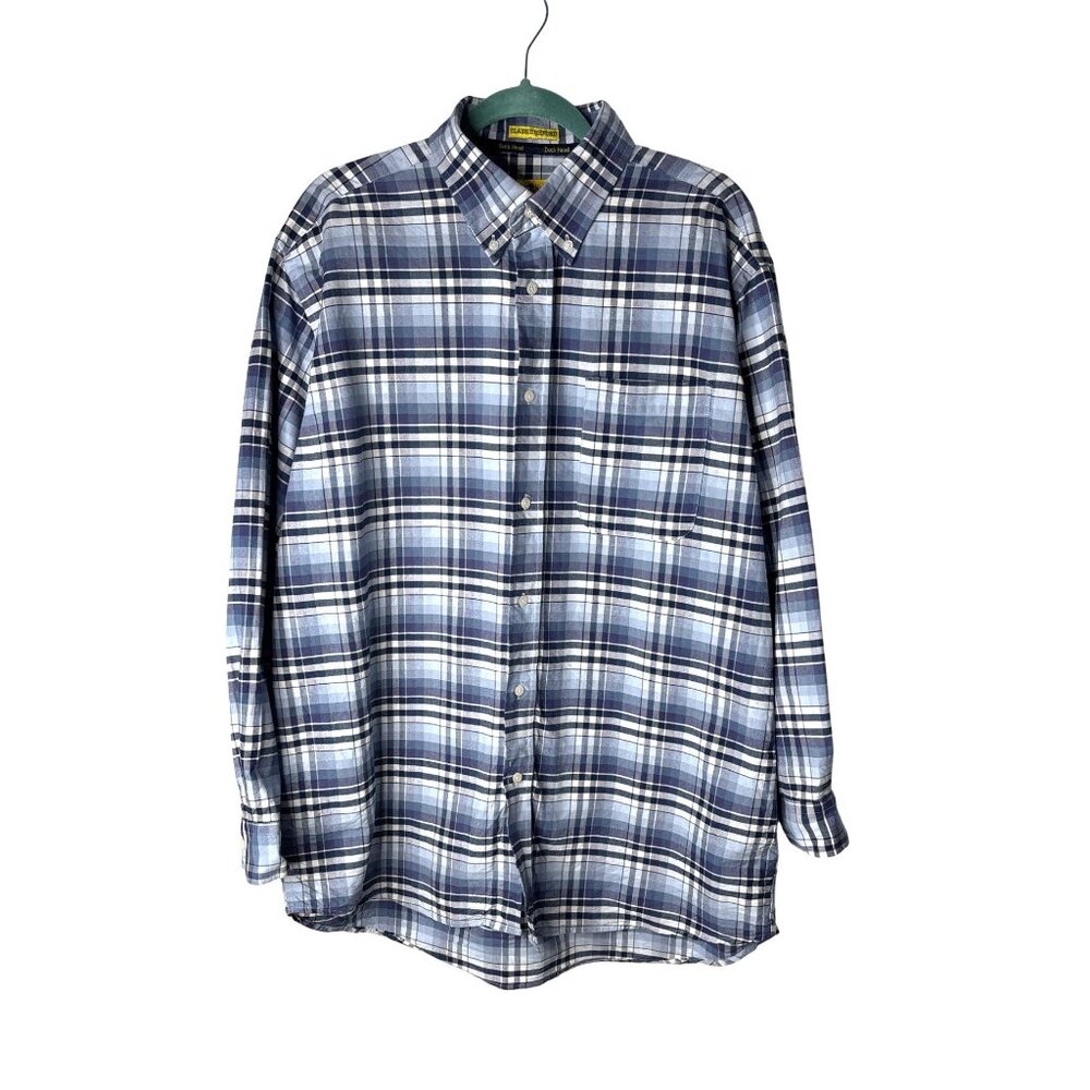 Duck Head Men's Classic Oxford Blue Plaid Button-Down Shirt XL